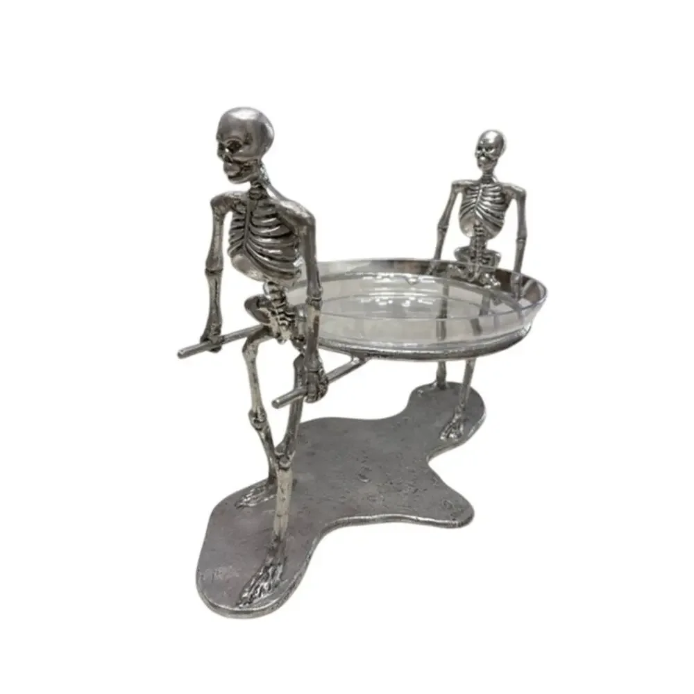 Pottery Barn Skeleton Serving Bowl glass halloween pallbearer stand